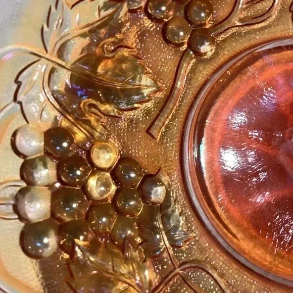 RARE FIND IMPERIAL Carnival Glass CENTER HANDLE SERVER Amber Glass  9” - Picture 11 of 12